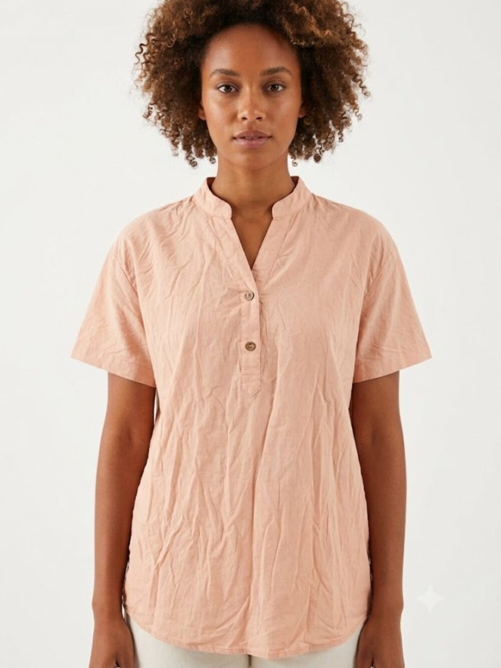*3 FOR $9* Shein Short Sleeve V-Neck Beige 1/3 Button Top Shirt Tee Blouse M